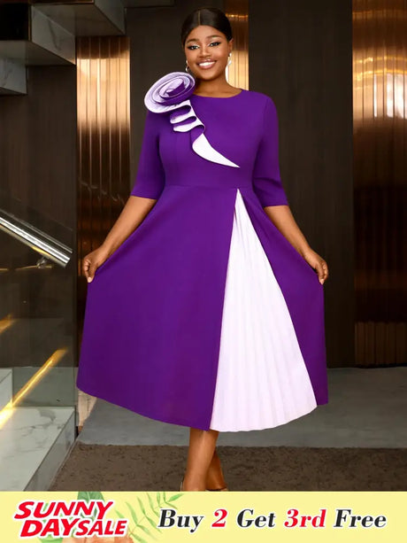 AOMEIDRESS Church Clothes for Women Floral Applique Pleated Gown S / Purple