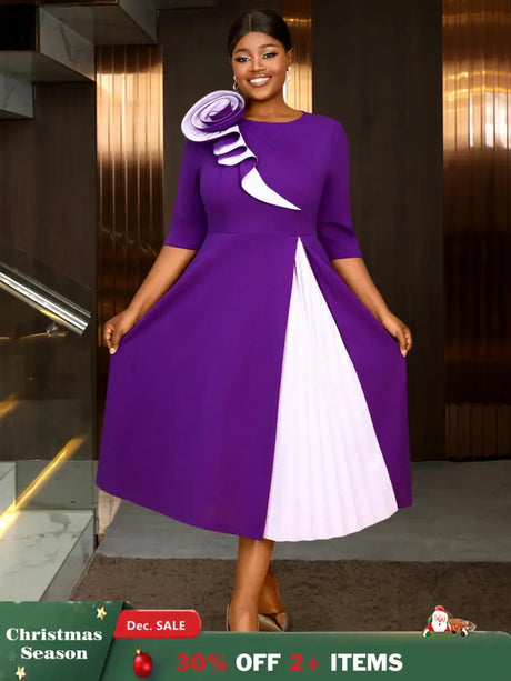 AOMEIDRESS Church Clothes for Women Floral Applique Pleated Gown S / Purple