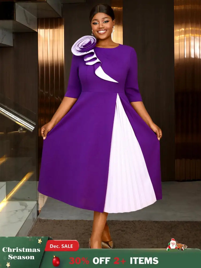 AOMEIDRESS Church Clothes for Women Floral Applique Pleated Gown S / Purple