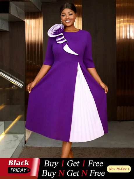 AOMEIDRESS Church Clothes for Women Floral Applique Pleated Gown S / Purple