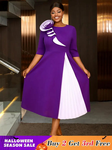 AOMEIDRESS Church Clothes for Women Floral Applique Pleated Gown S / Purple