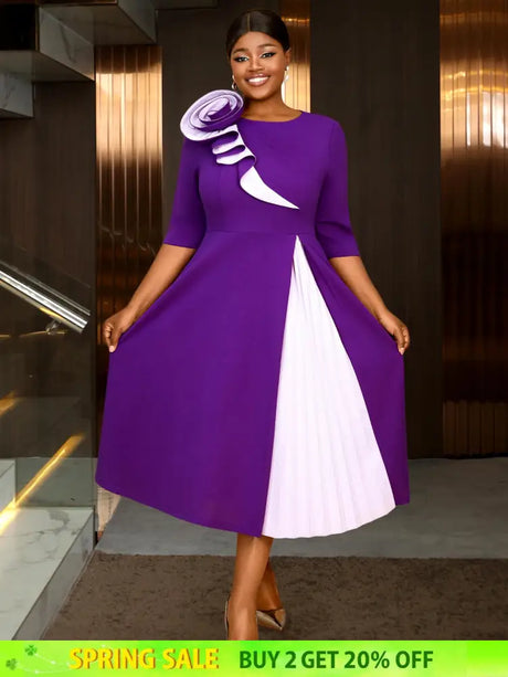 AOMEIDRESS Church Clothes for Women Floral Applique Pleated Gown S / Purple