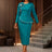 AOMEIDRESS Church Dress 3D Flower Beading Peplum Party Office Wear LakeGreen / S