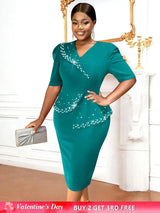 AOMEIDRESS Church Dress Beading Half Sleeves Peplum Gown for Women Green / S