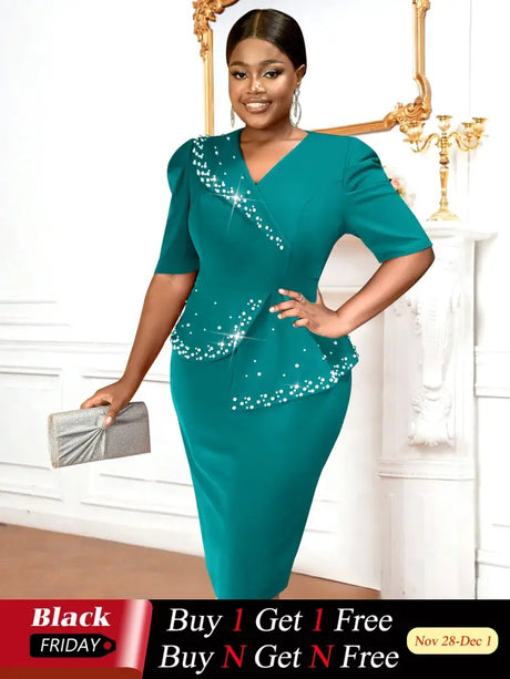 AOMEIDRESS Church Dress Beading Half Sleeves Peplum Gown for Women Green / S