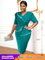 AOMEIDRESS Church Dress Beading Half Sleeves Peplum Gown for Women Green / S