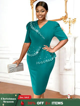 AOMEIDRESS Church Dress Beading Half Sleeves Peplum Gown for Women Green / S