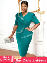 AOMEIDRESS Church Dress Beading Half Sleeves Peplum Gown for Women Green / S