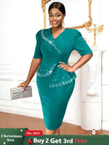 AOMEIDRESS Church Dress Beading Half Sleeves Peplum Gown for Women Green / S