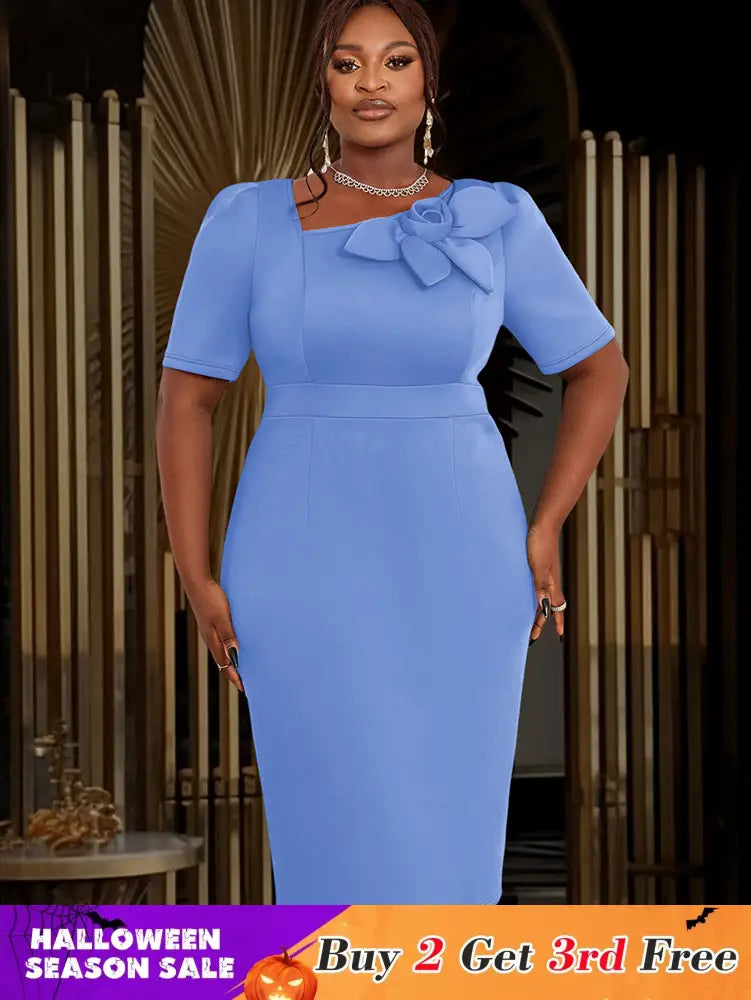 AOMEIDRESS Church Dresses for Woman 2025 3D Flower Formal Party Dress Blue / S