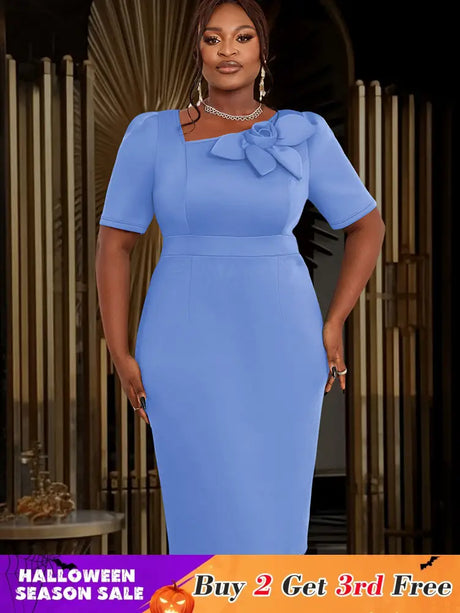 AOMEIDRESS Church Dresses for Woman 2025 3D Flower Formal Party Dress Blue / S