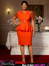 AOMEIDRESS Church Dresses for Woman 2025 African Simple Grace Peplum Orange / S