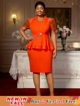 AOMEIDRESS Church Dresses for Woman 2025 African Simple Grace Peplum Orange / S
