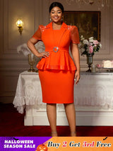 AOMEIDRESS Church Dresses for Woman 2025 African Simple Grace Peplum Orange / S