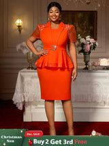 AOMEIDRESS Church Dresses for Woman 2025 African Simple Grace Peplum Orange / S