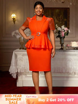 AOMEIDRESS Church Dresses for Woman 2025 African Simple Grace Peplum Orange / S