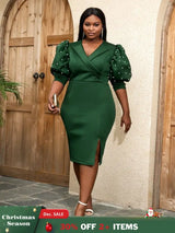 Dark Green Pencil Dress for Party or Office Ladies