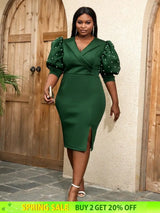 Dark Green Pencil Dress for Party or Office Ladies