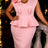 AOMEIDRESS Classy Bodycon Dress V Neck 3D Flower Sleeveless Peplum - Pink / L