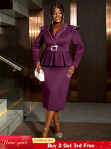 AOMEIDRESS Classy Midi Dress for Women V Neck Beaded Long Sleeve
