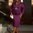 AOMEIDRESS Classy Midi Dress for Women V Neck Beaded Long Sleeve
