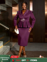 AOMEIDRESS Classy Midi Dress for Women V Neck Beaded Long Sleeve
