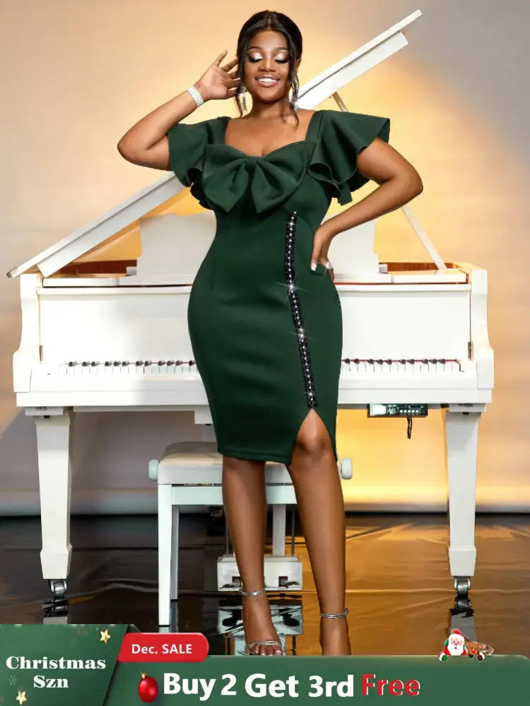 Dark Green Short Sleeve Bodycon Dresses