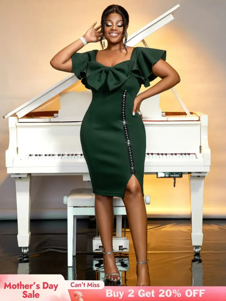 Dark Green Short Sleeve Bodycon Dresses