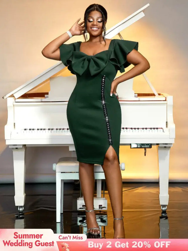 Dark Green Short Sleeve Bodycon Dresses