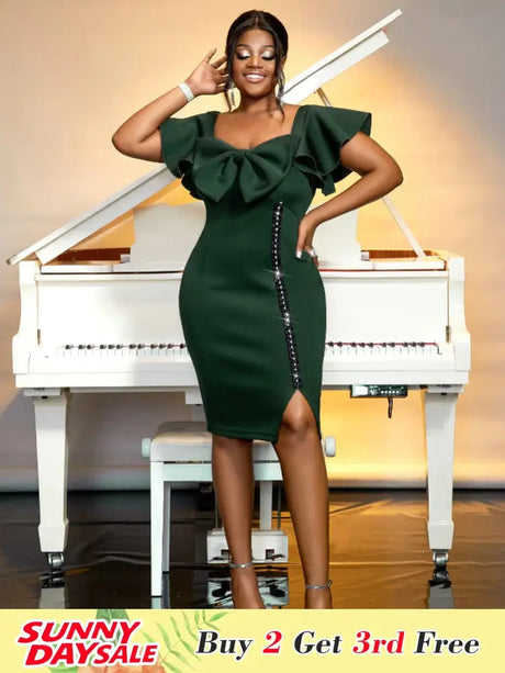 Dark Green Short Sleeve Bodycon Dresses