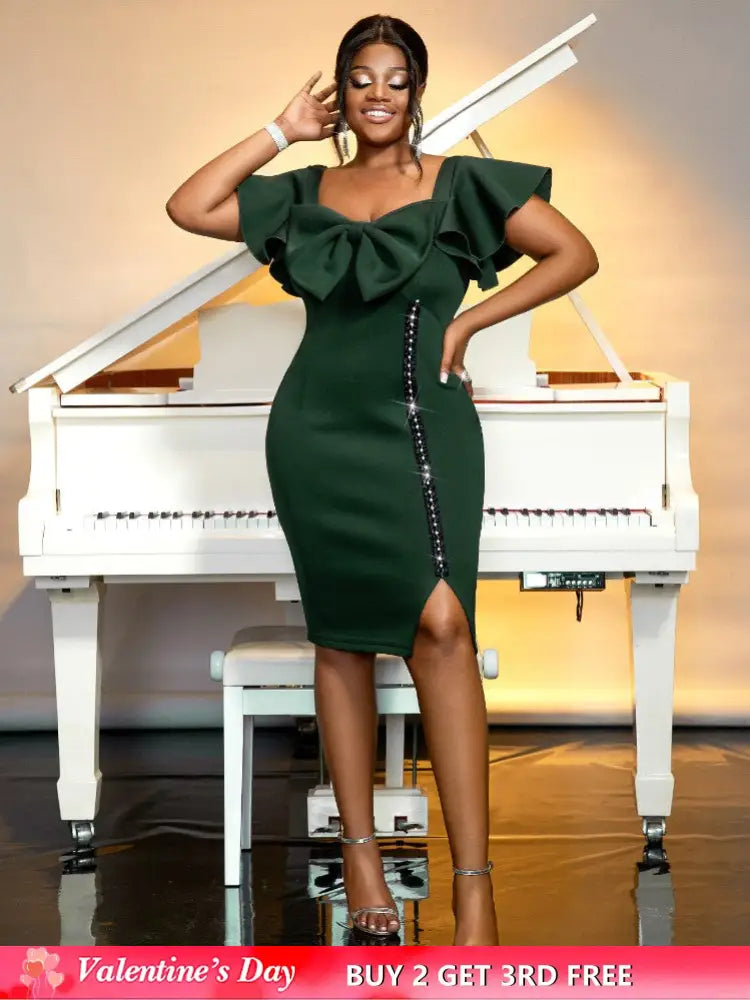 Dark Green Short Sleeve Bodycon Dresses