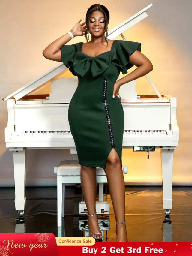 Dark Green Short Sleeve Bodycon Dresses