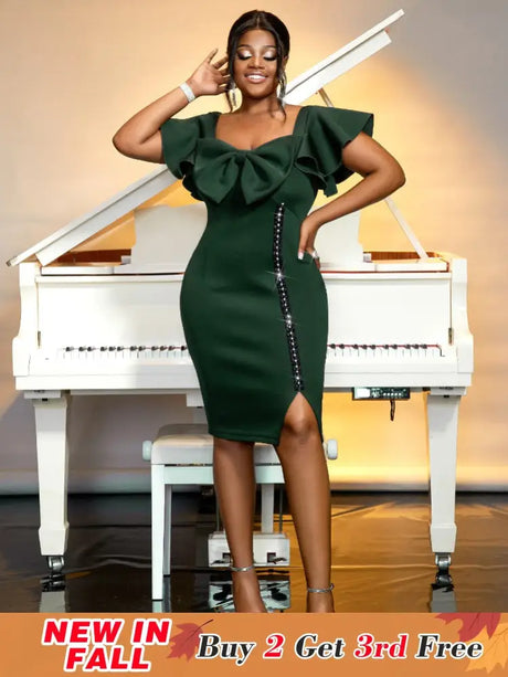 Dark Green Short Sleeve Bodycon Dresses