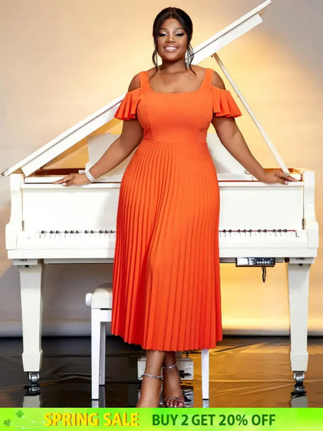 orange cold shoulder elegant dresses for women