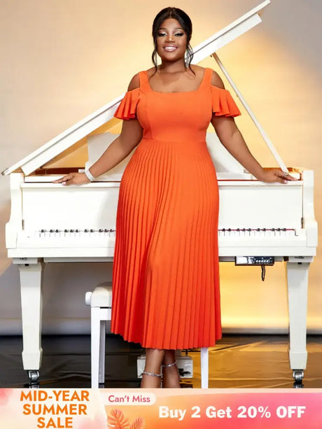 orange cold shoulder elegant dresses for women