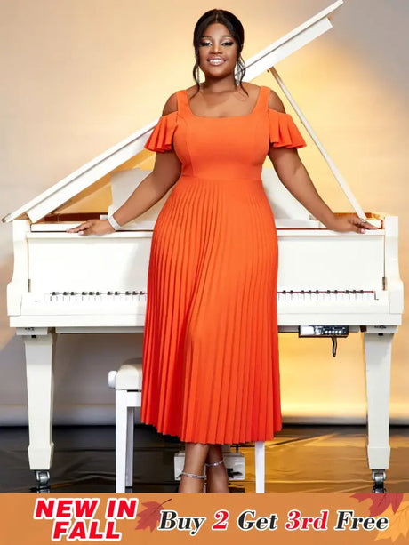 orange cold shoulder elegant dresses for women
