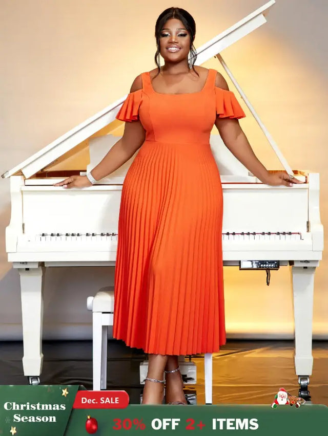 orange cold shoulder elegant dresses for women