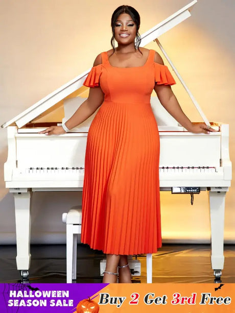 orange cold shoulder elegant dresses for women