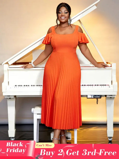 orange cold shoulder elegant dresses for women