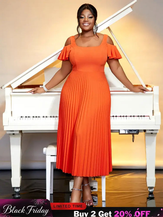 orange cold shoulder elegant dresses for women