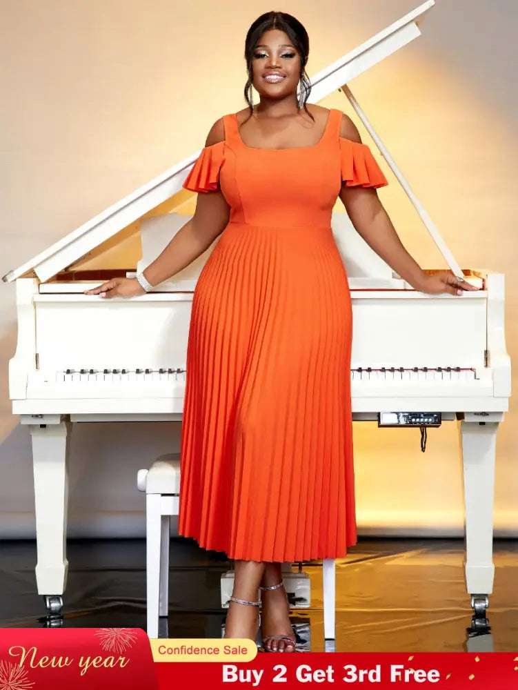 orange cold shoulder elegant dresses for women