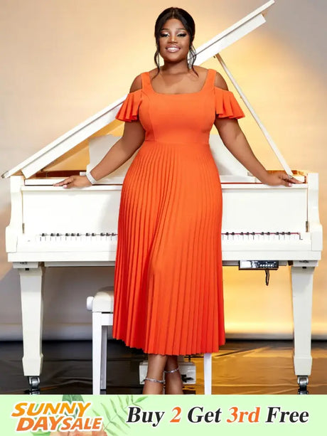 orange cold shoulder elegant dresses for women