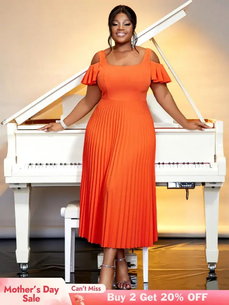 orange cold shoulder elegant dresses for women