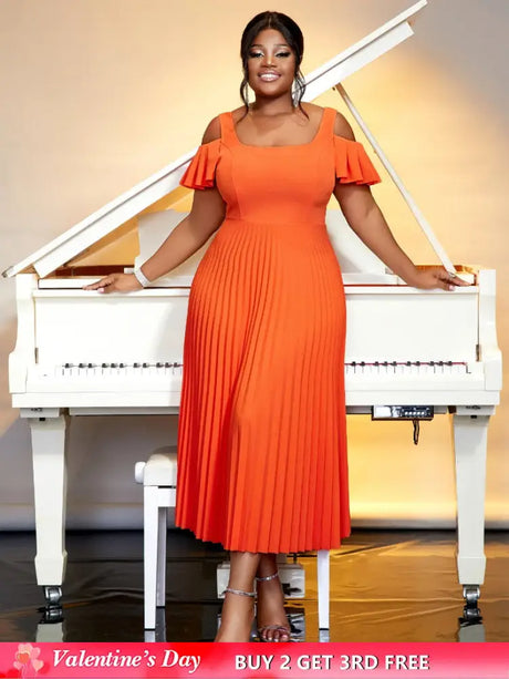 orange cold shoulder elegant dresses for women