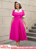 AOMEIDRESS Color Block 50s Swing Dress for Plus Size Women Rose / S