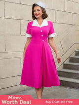 AOMEIDRESS Color Block 50s Swing Dress for Plus Size Women Rose / S