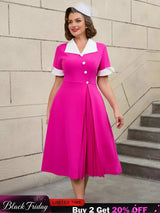 AOMEIDRESS Color Block 50s Swing Dress for Plus Size Women Rose / S