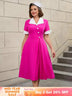AOMEIDRESS Color Block 50s Swing Dress for Plus Size Women Rose / S
