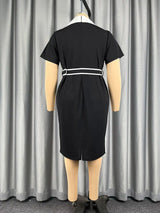 AOMEIDRESS Color Block Bodycon Dresses Belted Short Sleeve Business
