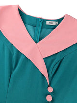 AOMEIDRESS Color Block Mermaid Dress O Neck Puff Sleeve Ruffle Hem